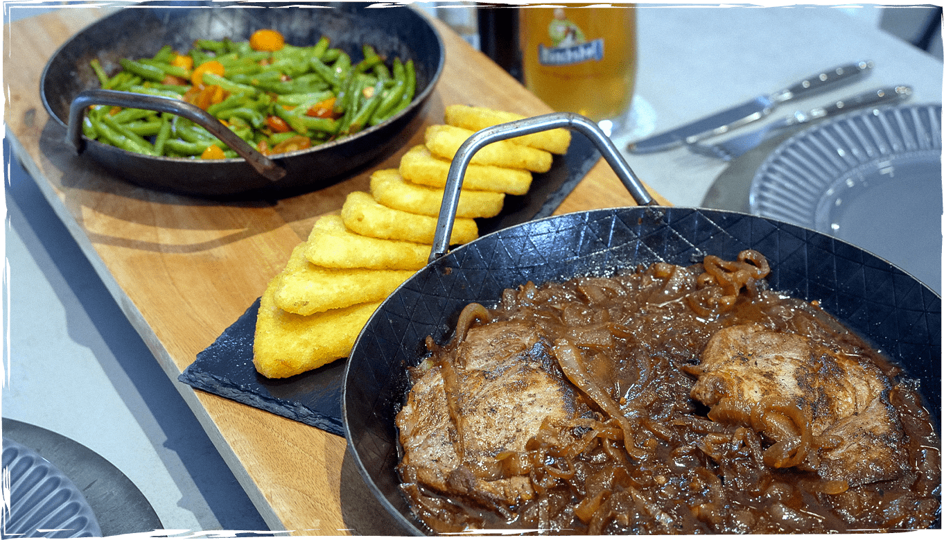 Nackensteak mit Beilagen